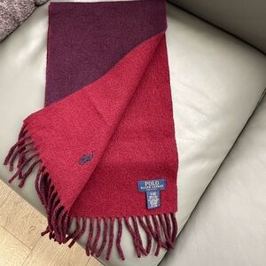 Ralph Lauren Scarf Burgundy Purple Knit with Embroidered Logo Made in Italy Wool